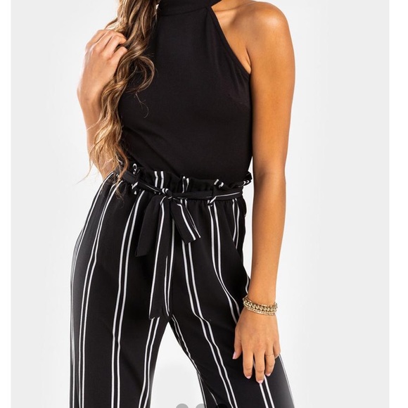 High Neck Stripe Jumpsuit - Picture 3 of 3